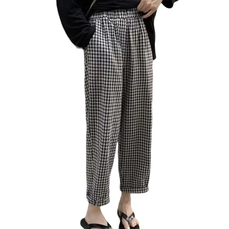 兰缪 薄款格子通勤哈伦休闲裤 女款
