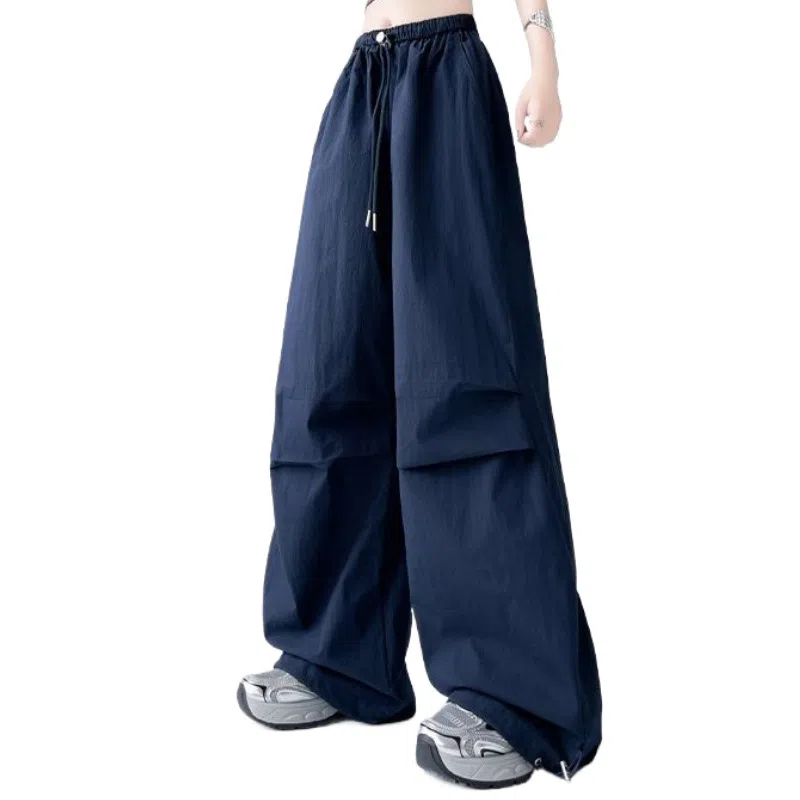 兰缪 高腰宽松女夏季薄款美式速干运动裤休闲直筒阔腿伞兵登山裤工装裤 女款