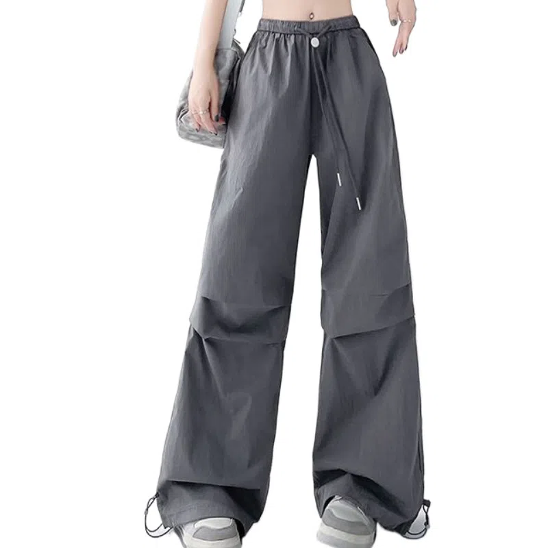 兰缪 高腰宽松女夏季薄款美式速干运动裤休闲直筒阔腿伞兵登山裤工装裤 女款