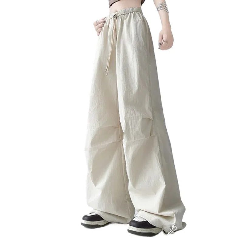 兰缪 高腰宽松女夏季薄款美式速干运动裤休闲直筒阔腿伞兵登山裤工装裤 女款