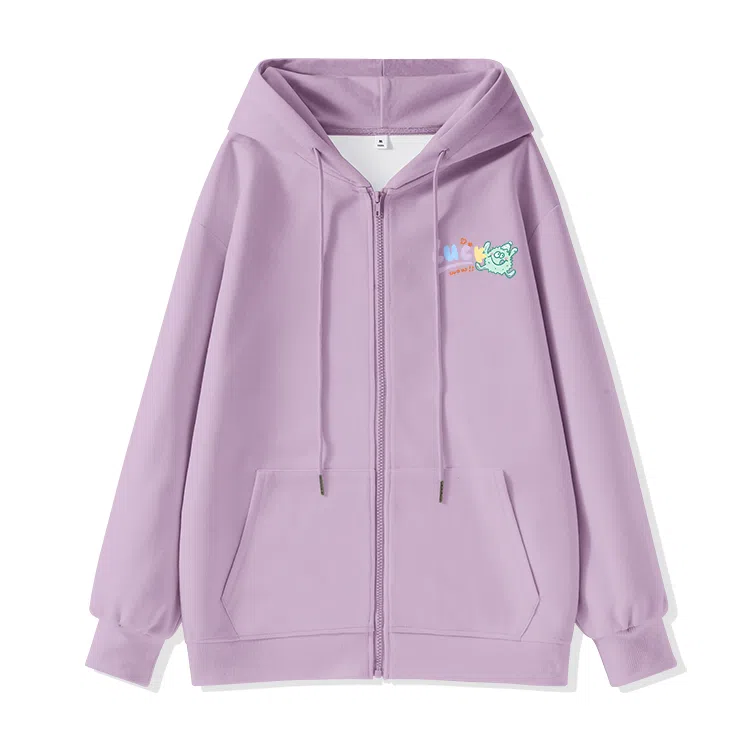 棉致 时尚百搭卡通涂鸦简约纯色牛奶丝复合抗皱连帽宽松休闲日常长袖卫衣 女款