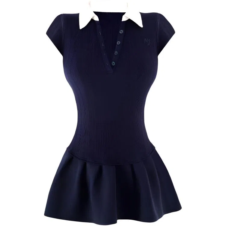 苏九儿 纯欲假两件夏季高腰修身短袖连衣裙 女款