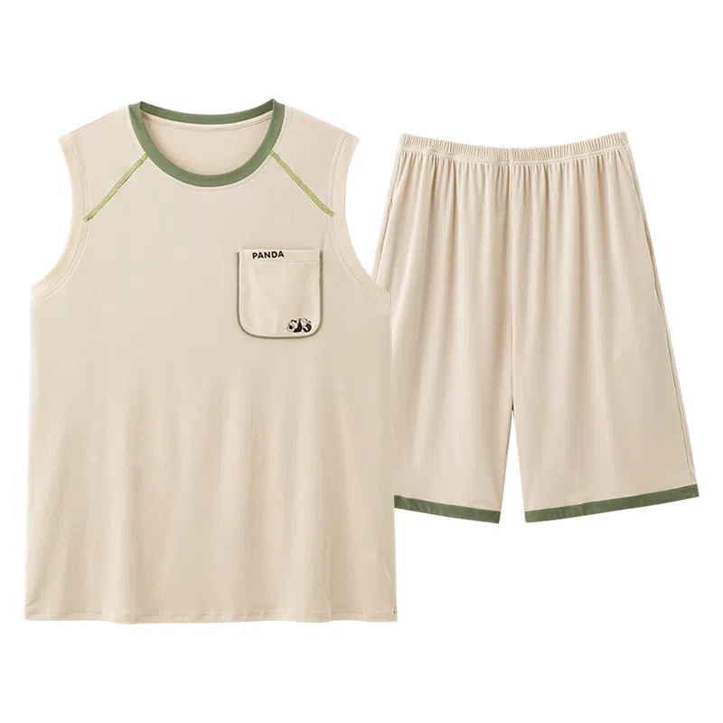 夏芬妍 简约时尚柔软亲肤纯色圆领背心短裤家居服休闲可外穿夏睡衣套装 男款