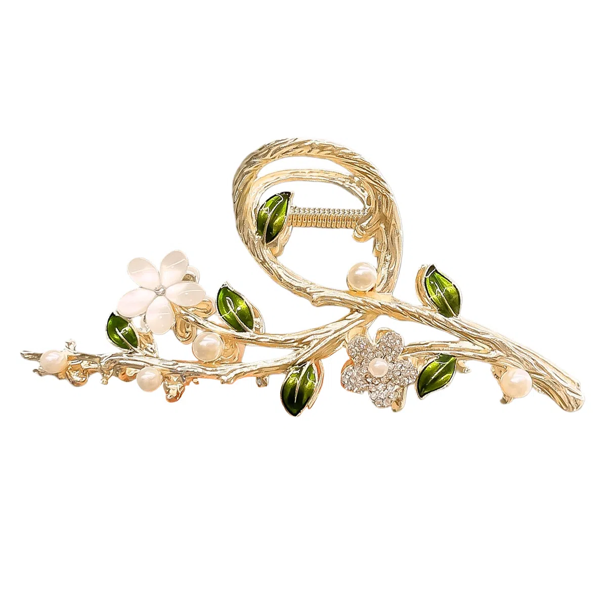 建禄 高级感大号绿叶花朵简约盘发后脑勺半扎发小清新小众设计优雅气质通勤百搭 合金 发夹 女款