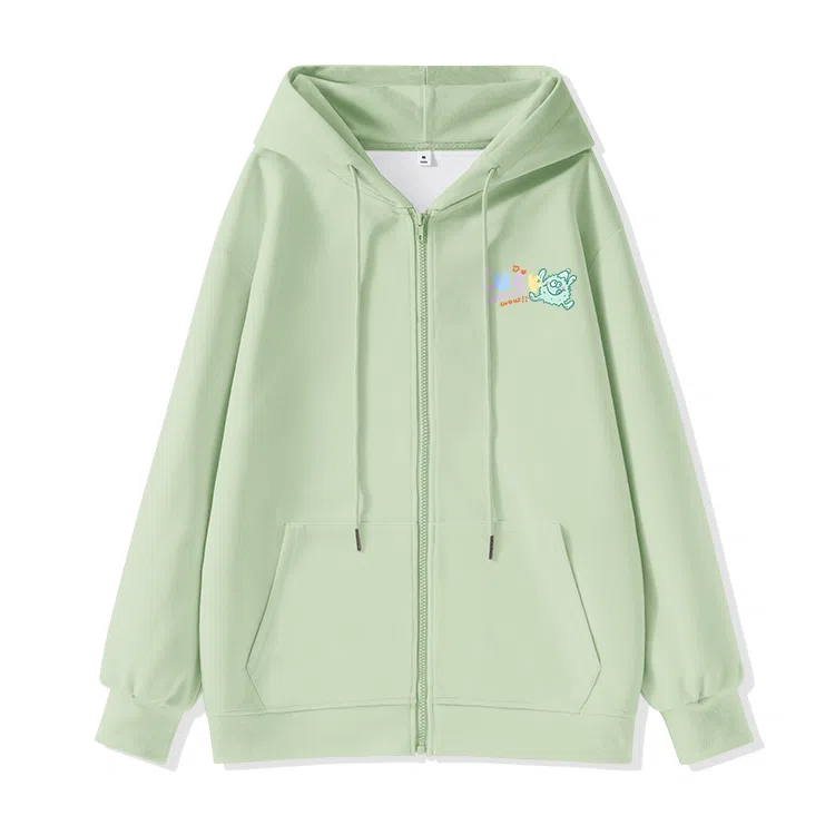 棉致 时尚百搭卡通涂鸦简约纯色牛奶丝复合抗皱连帽宽松休闲日常长袖卫衣 女款