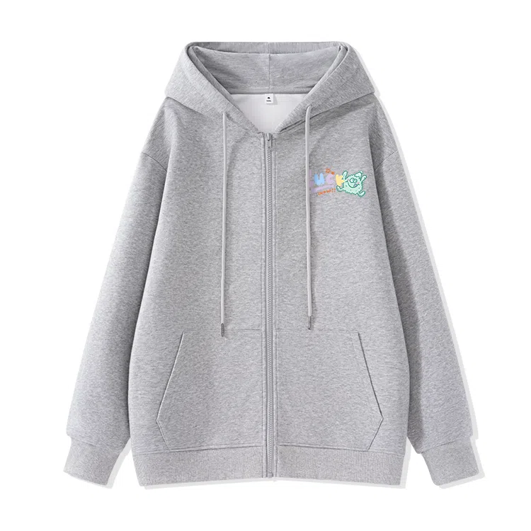 棉致 时尚百搭卡通涂鸦简约纯色牛奶丝复合抗皱连帽宽松休闲日常长袖卫衣 女款