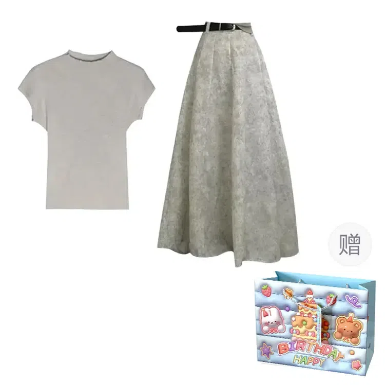 THREE Floral High Waist A-Line Skirt Set