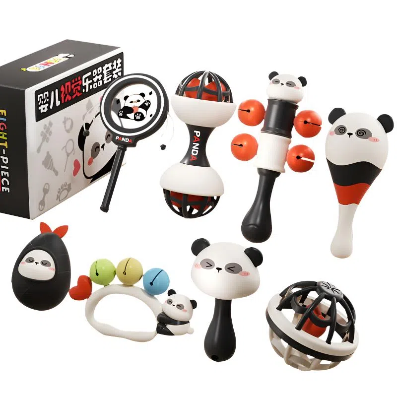 益米 熊猫摇铃套装 安抚 早教益智玩具