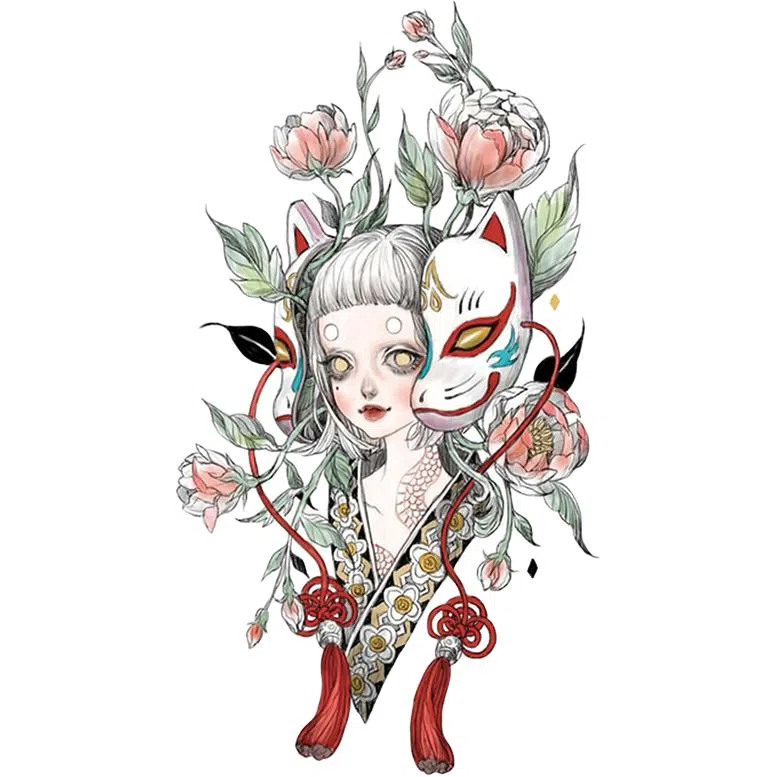 馨枕居   花仙子般诺艺妓纹身贴防水半永久花臂男女纹身彩色纹身贴纸