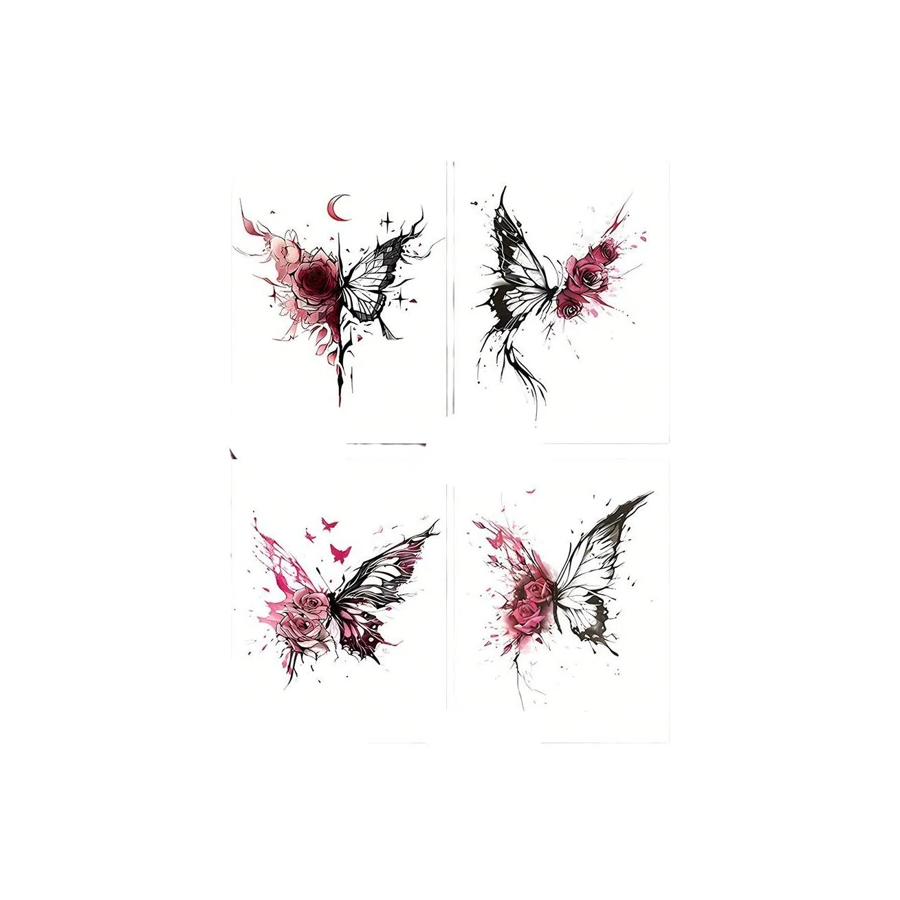 馨枕居  玫瑰蝴蝶彩色纹身贴防水女持久胸口锁骨高级感贴纸表演暗黑