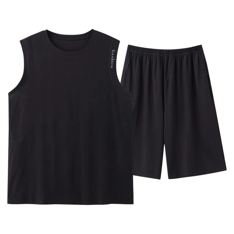 夏芬妍 简约时尚柔软亲肤纯色圆领背心短裤家居服休闲可外穿夏睡衣套装 男款