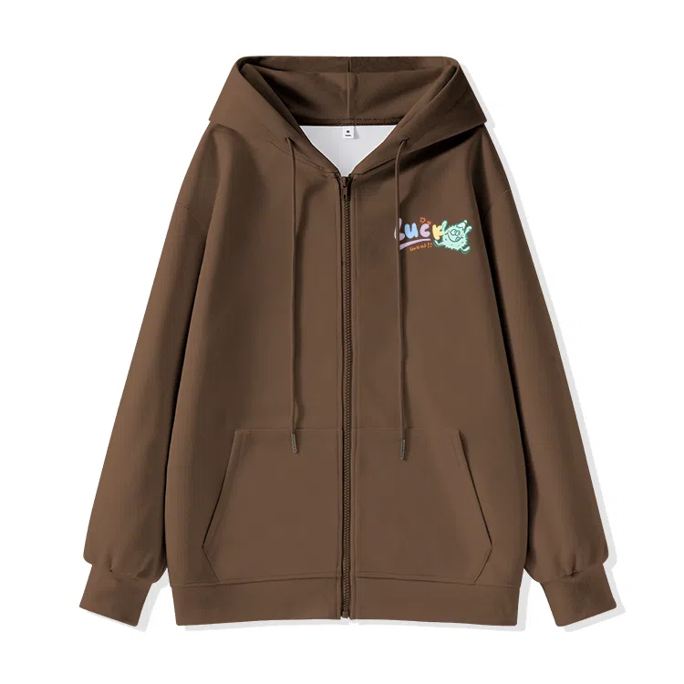 棉致 时尚百搭卡通涂鸦简约纯色牛奶丝复合抗皱连帽宽松休闲日常长袖卫衣 女款