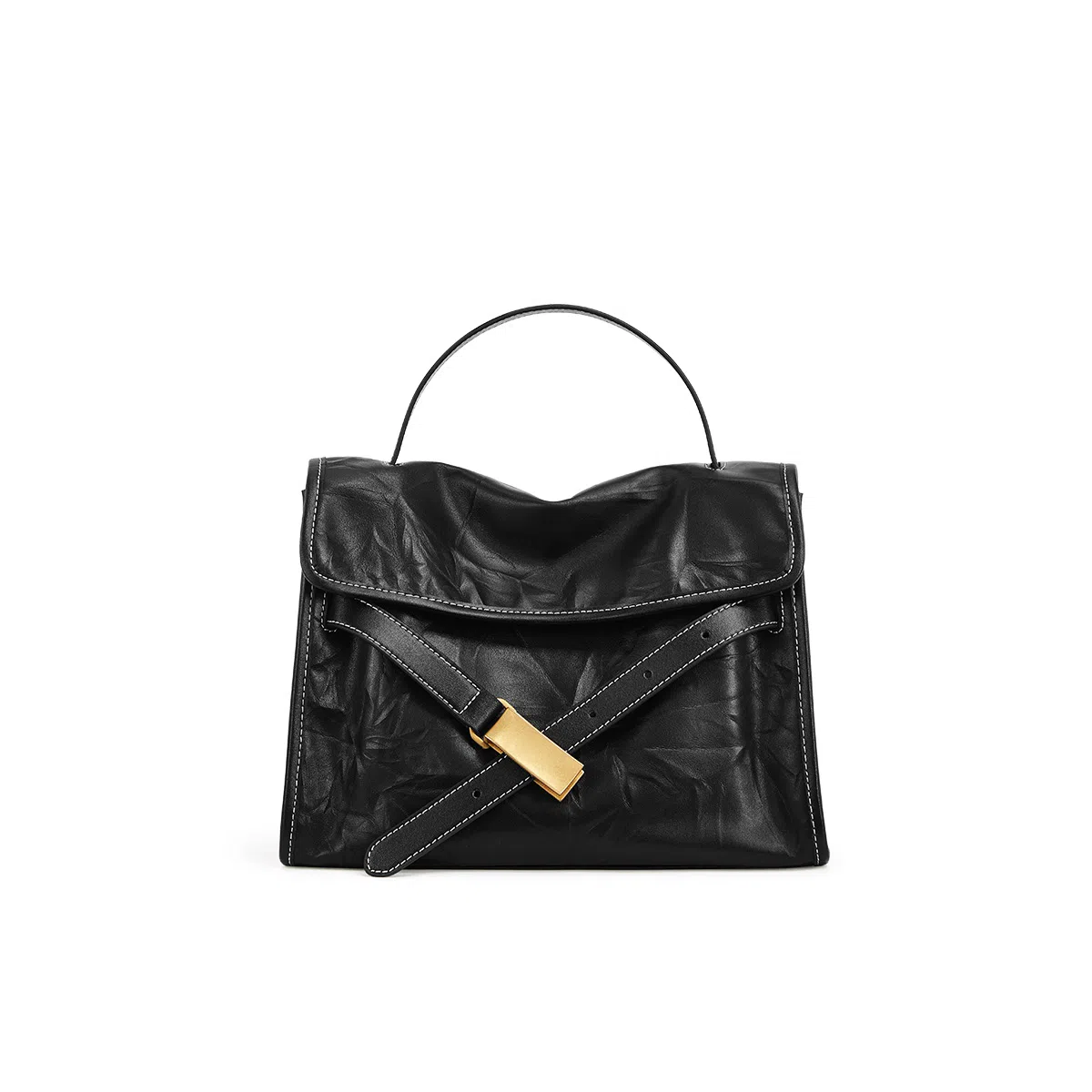 妙迪 通勤百搭凯莉包 牛皮 单肩斜挎手提包 常规 女款 子夜黑