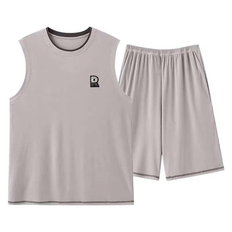 夏芬妍 简约时尚柔软亲肤纯色圆领背心短裤家居服休闲可外穿夏睡衣套装 男款