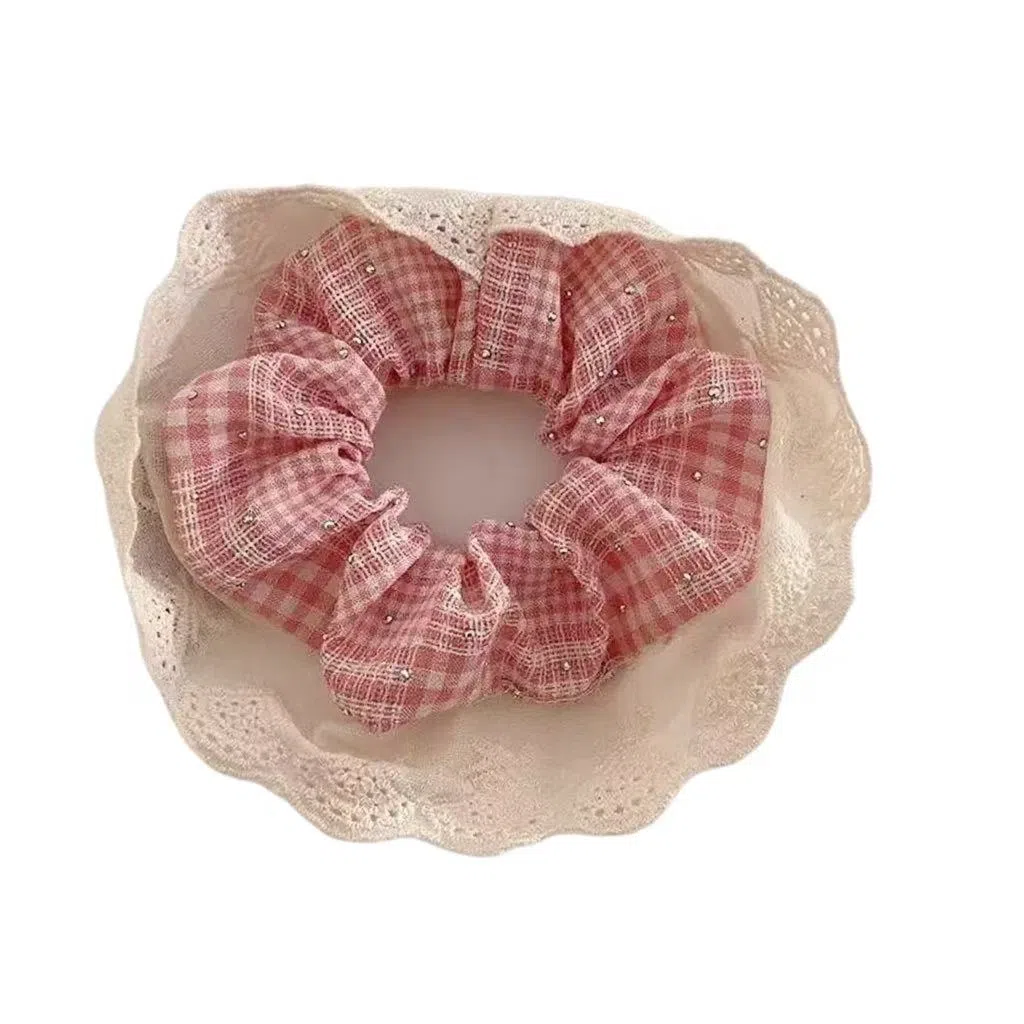 希铃 田园风小清新大肠方格百搭 棉麻 发圈 女款