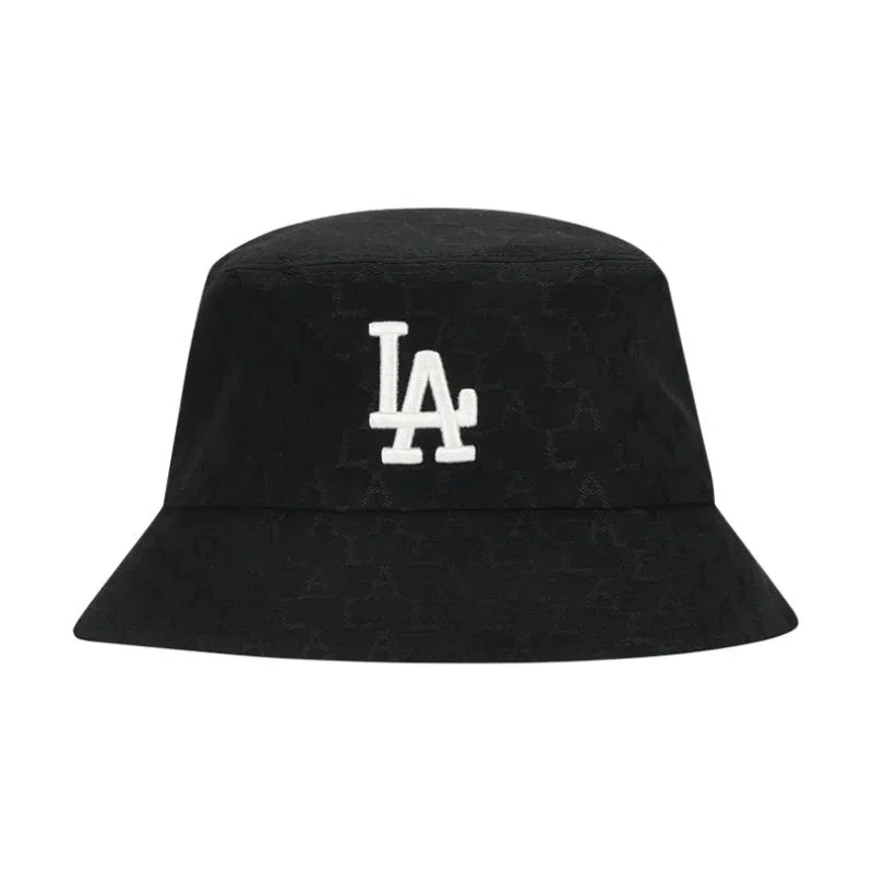 MLB Monogram La Embroidered Logo Cotton Bucket Hat Black