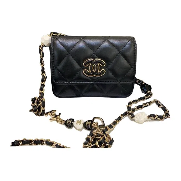 CHANEL 23P Classic Logo Lambskin Mini Bag Black