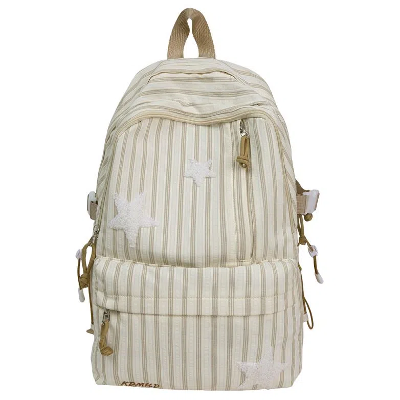 帕克熊 竖纹小星星开心日常上课背包愉快舒适大容量小清新学院风 尼龙 双肩包 常规 女款 多色