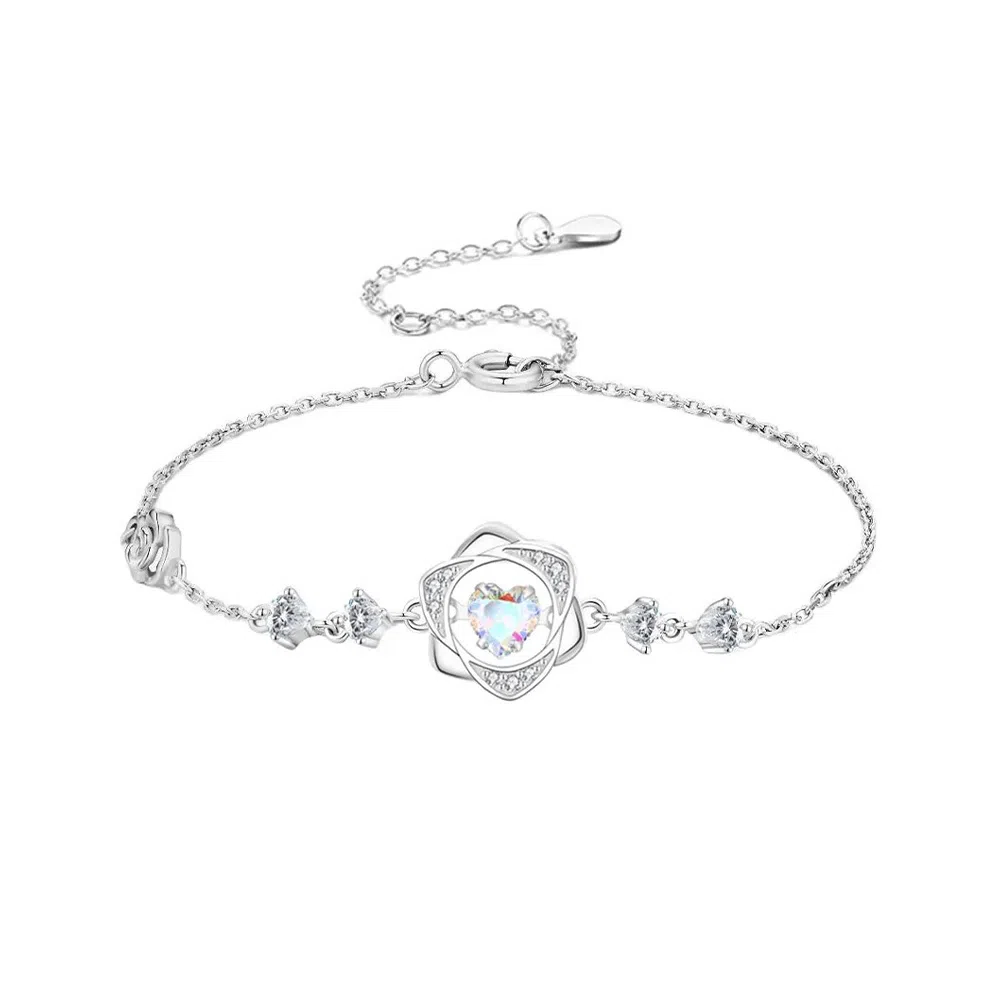 【S999足银纯银 在逃公主】 七七银饰 跳动的心 莫比乌斯环 小众轻奢简约百搭浪漫 灵动爱心花环手饰 学生 琉璃 手链 女款