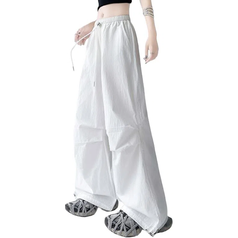 兰缪 高腰宽松女夏季薄款美式速干运动裤休闲直筒阔腿伞兵登山裤工装裤 女款