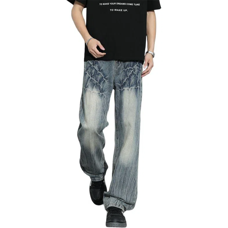 大白鲨 小众设计感闪电纹牛仔裤 男女同款