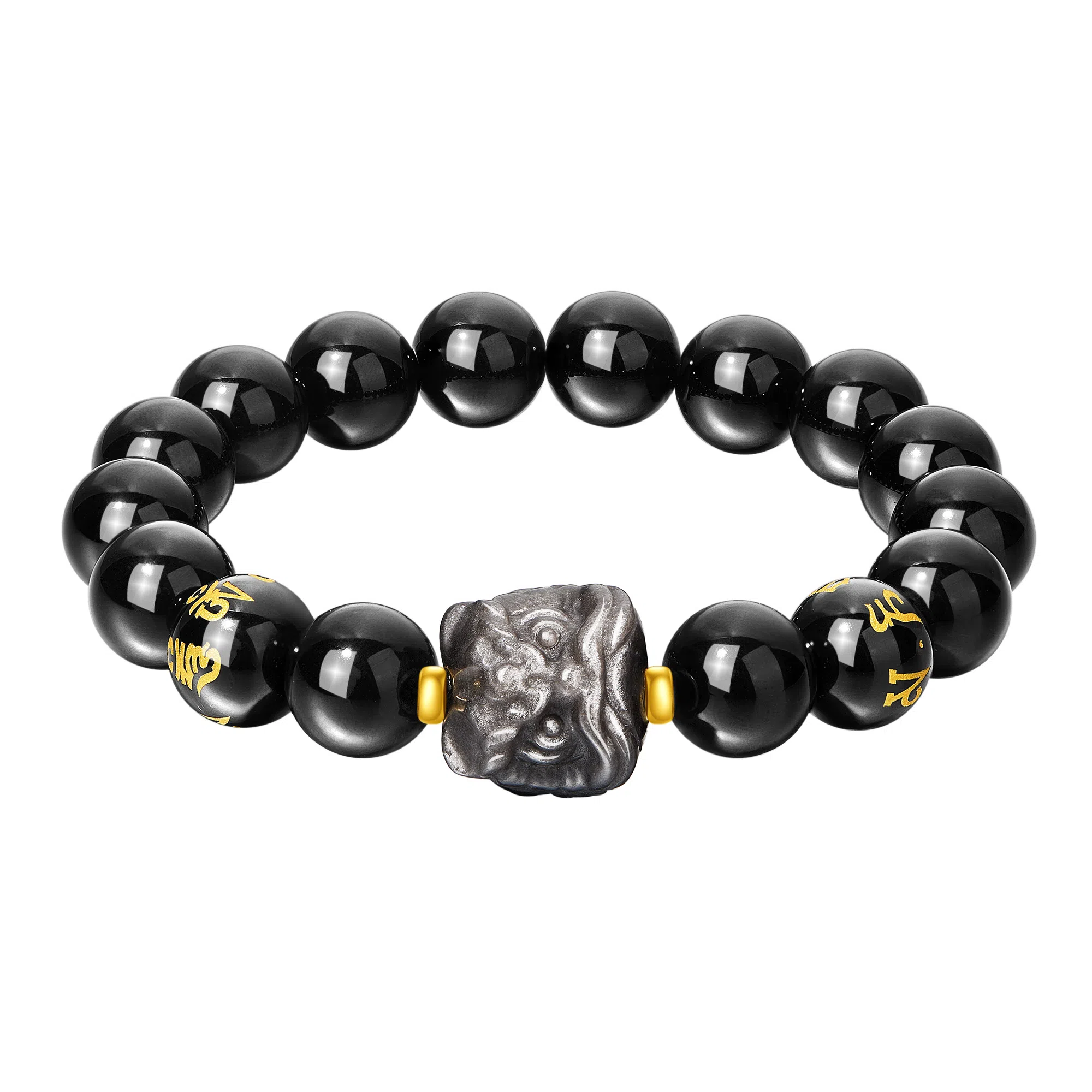 老凤祥 六字真言醒狮 国潮时尚百搭简约新中式 大方气质高级感 古玩文玩 本命年民族风精美礼盒#好运天然 黑曜石 手串 男女同款情侣款