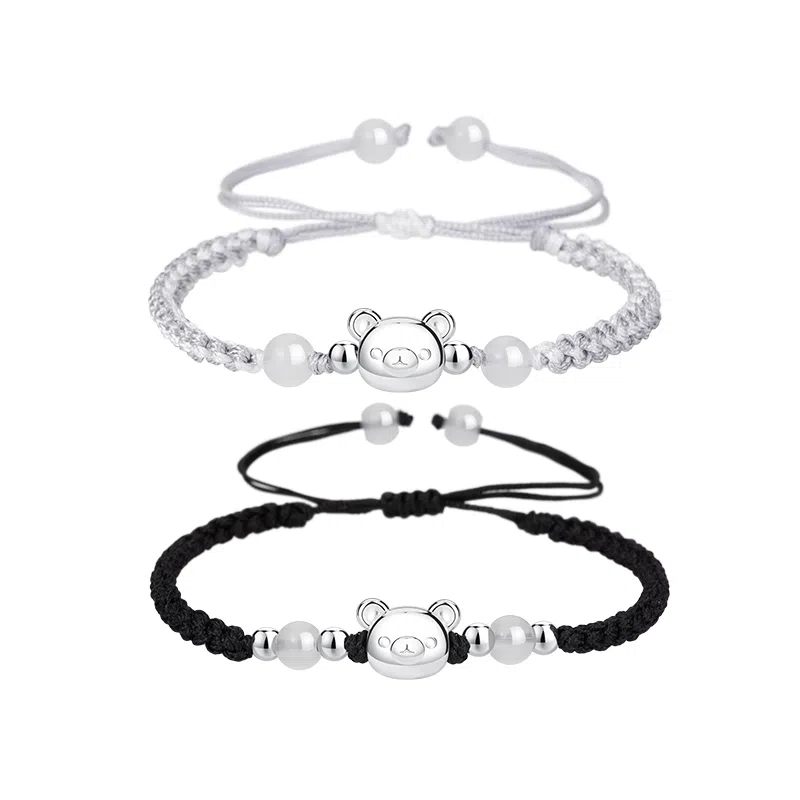 【S999银小熊】 色菲尔 韩式甜美可爱小众卡通设计 在逃公主好运日常通勤百搭手链 织物 手绳 男女同款情侣款