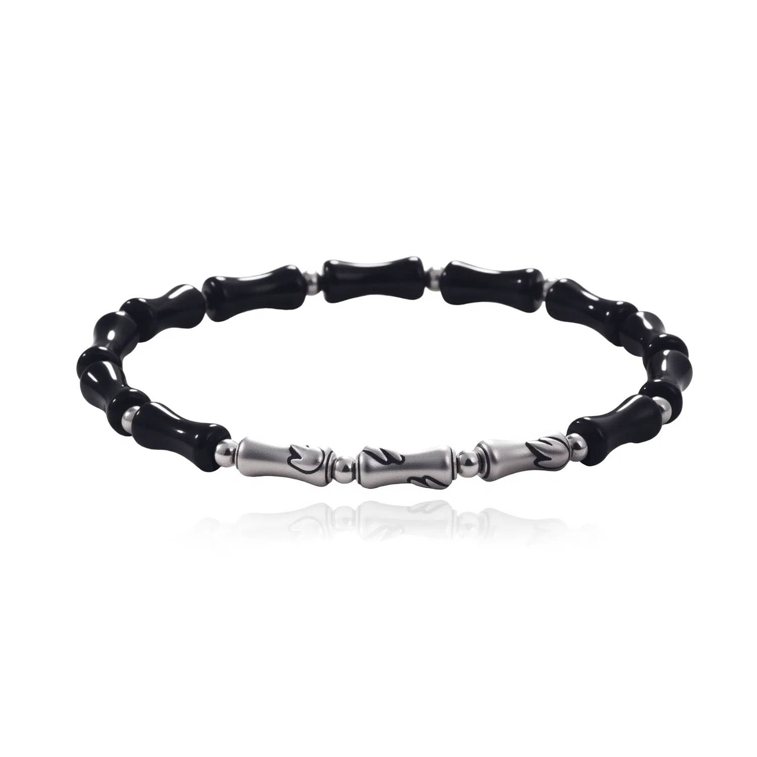 【999足银 I 节节高升】 永恒旋律 学业顺利  新中式国风竹节小众设计高级感手饰男生 大气时尚招财百搭好运 黑曜石 手串 男女同款情侣款