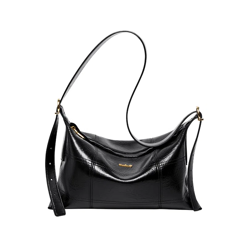 纳兰杜 时尚休闲通勤托特包百搭包包女 牛皮 斜挎包单肩包 大号 女款 咖色/子夜黑