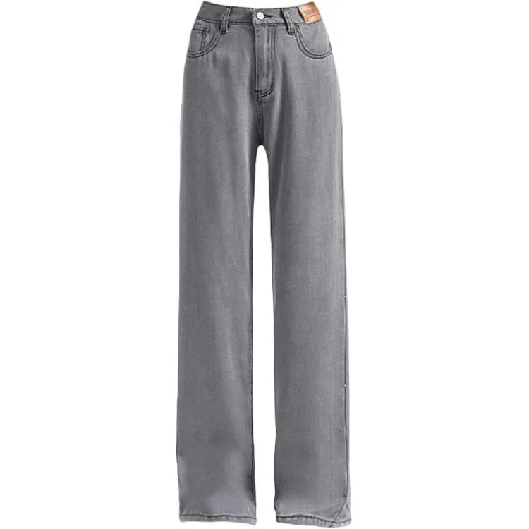 兰缪 阔腿休闲裤高腰宽松拖地牛仔裤 女款