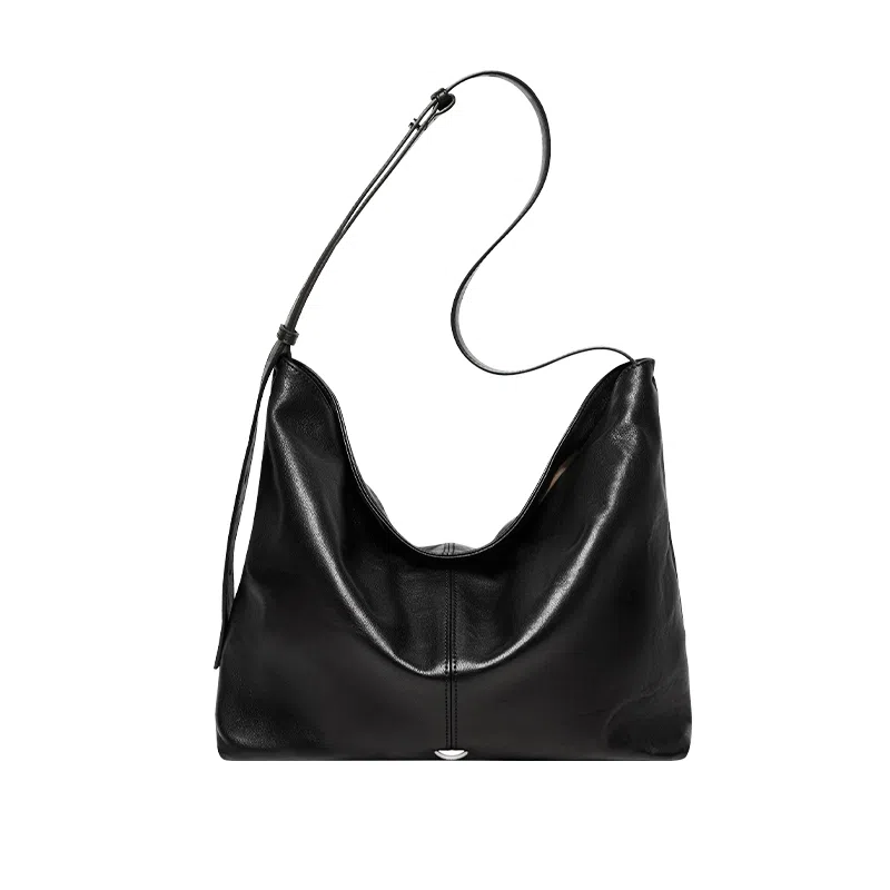 纳兰杜 通勤百搭时尚复古简约休闲实用 头层牛皮拼合成革 托特包单肩包购物袋 大号 女款 子夜黑/咖啡色