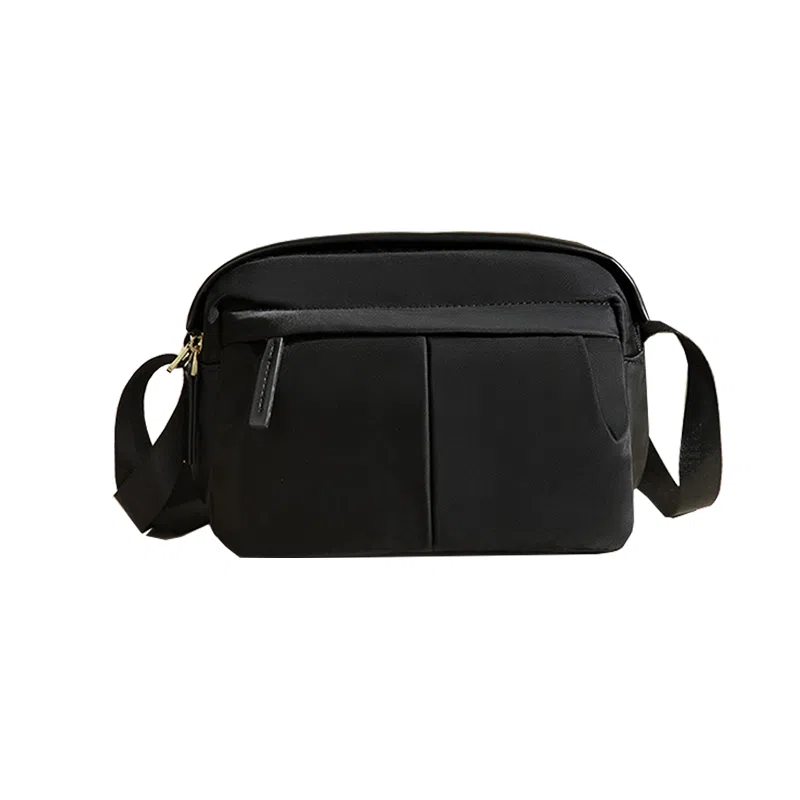 老人头 通勤百搭柔软褶皱设计小众设计感休闲 牛津纺 斜挎包 女款 赫本黑/果仁杏