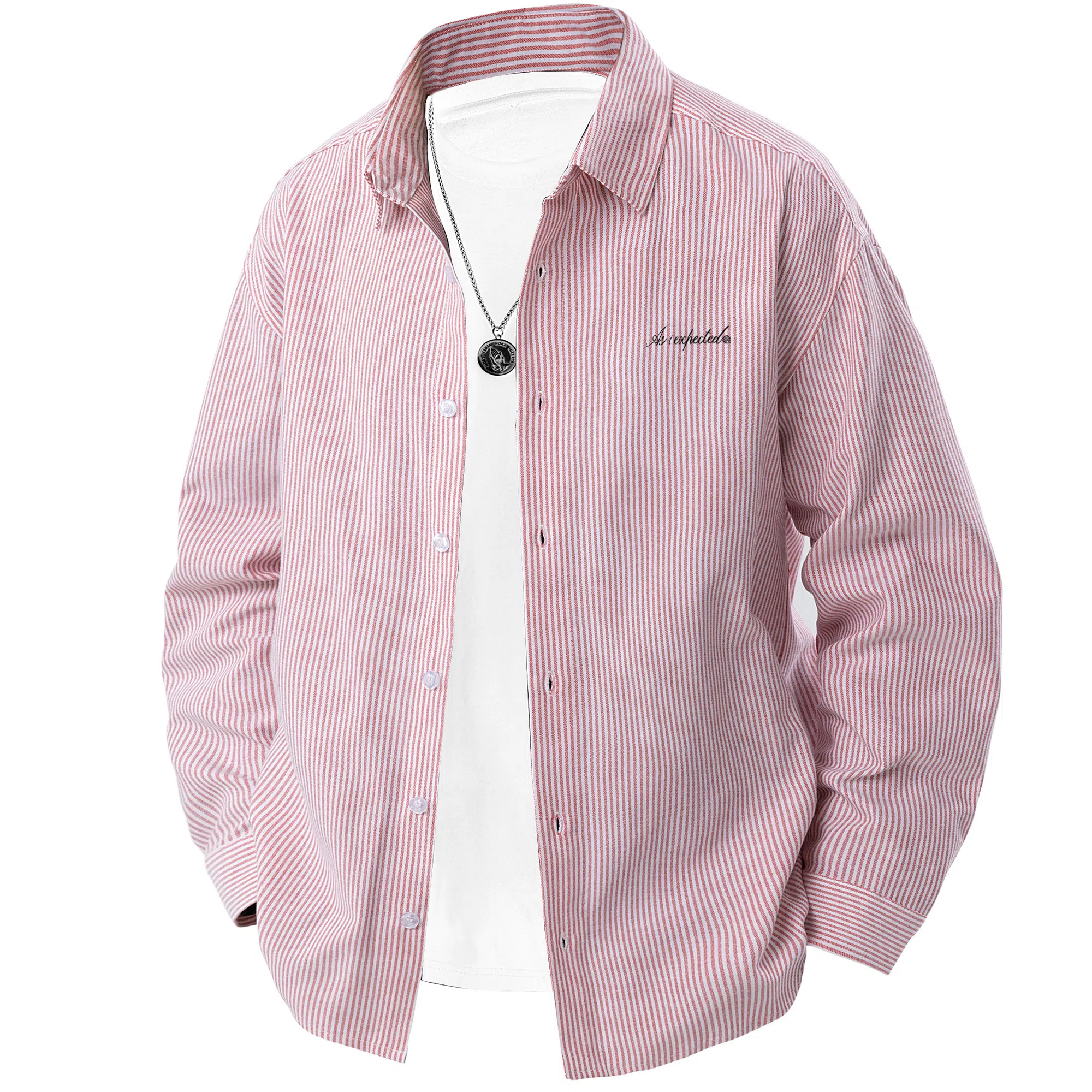 王者荣耀 经典翻领条纹长袖小众休闲简约设计字母印花美式街头复古潮流时尚通勤日常百搭宽松舒适慵懒氛围感无性别主义学院风衬衫 男女同款