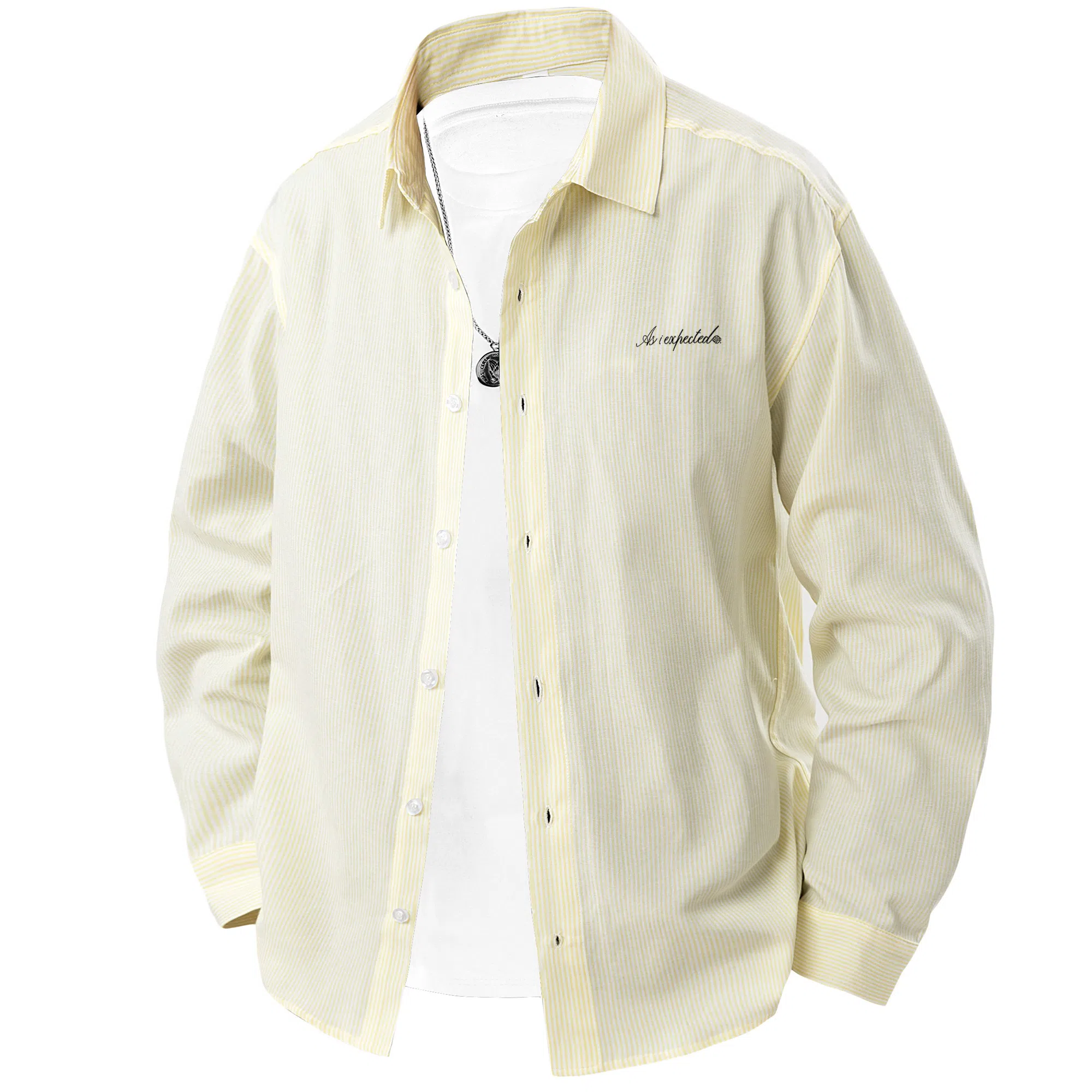 王者荣耀 经典翻领条纹长袖小众休闲简约设计字母印花美式街头复古潮流时尚通勤日常百搭宽松舒适慵懒氛围感无性别主义学院风衬衫 男女同款