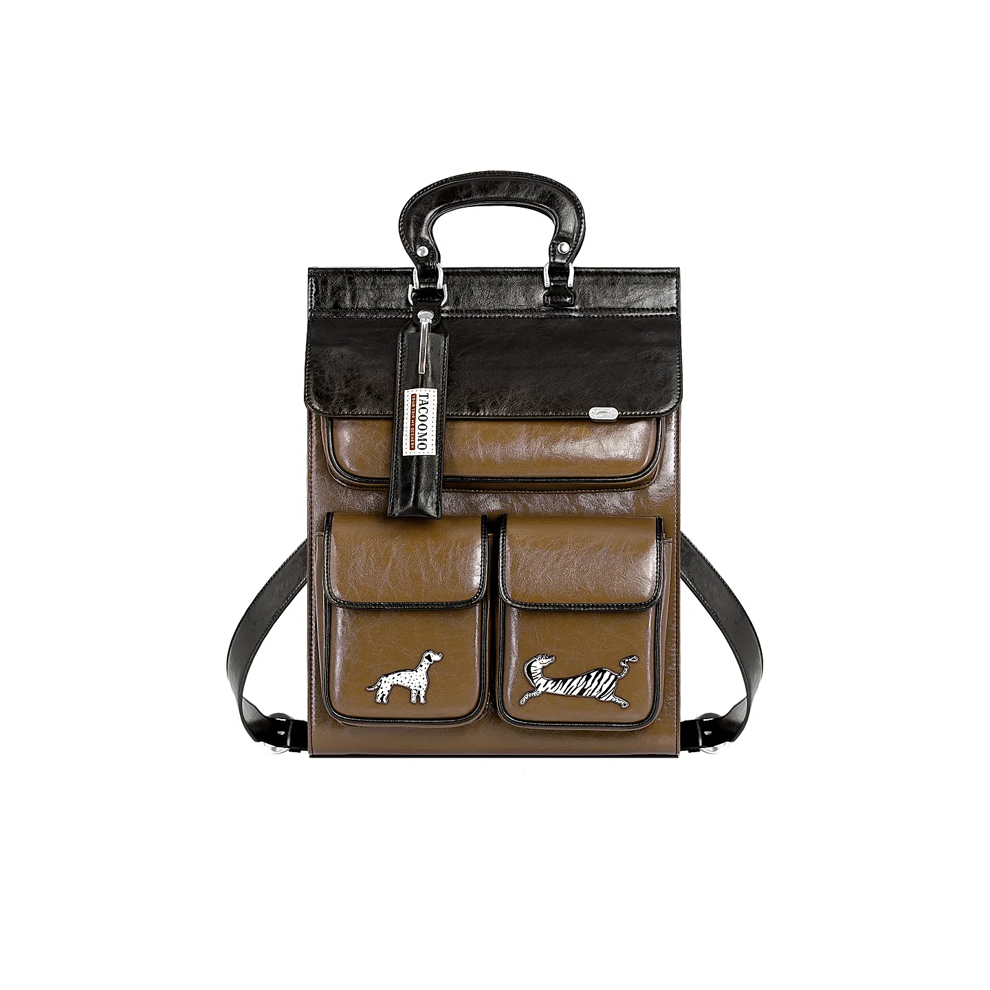 大犬乌马 复古通勤百搭 超纤皮 双肩包 大号 女款 黑棕色