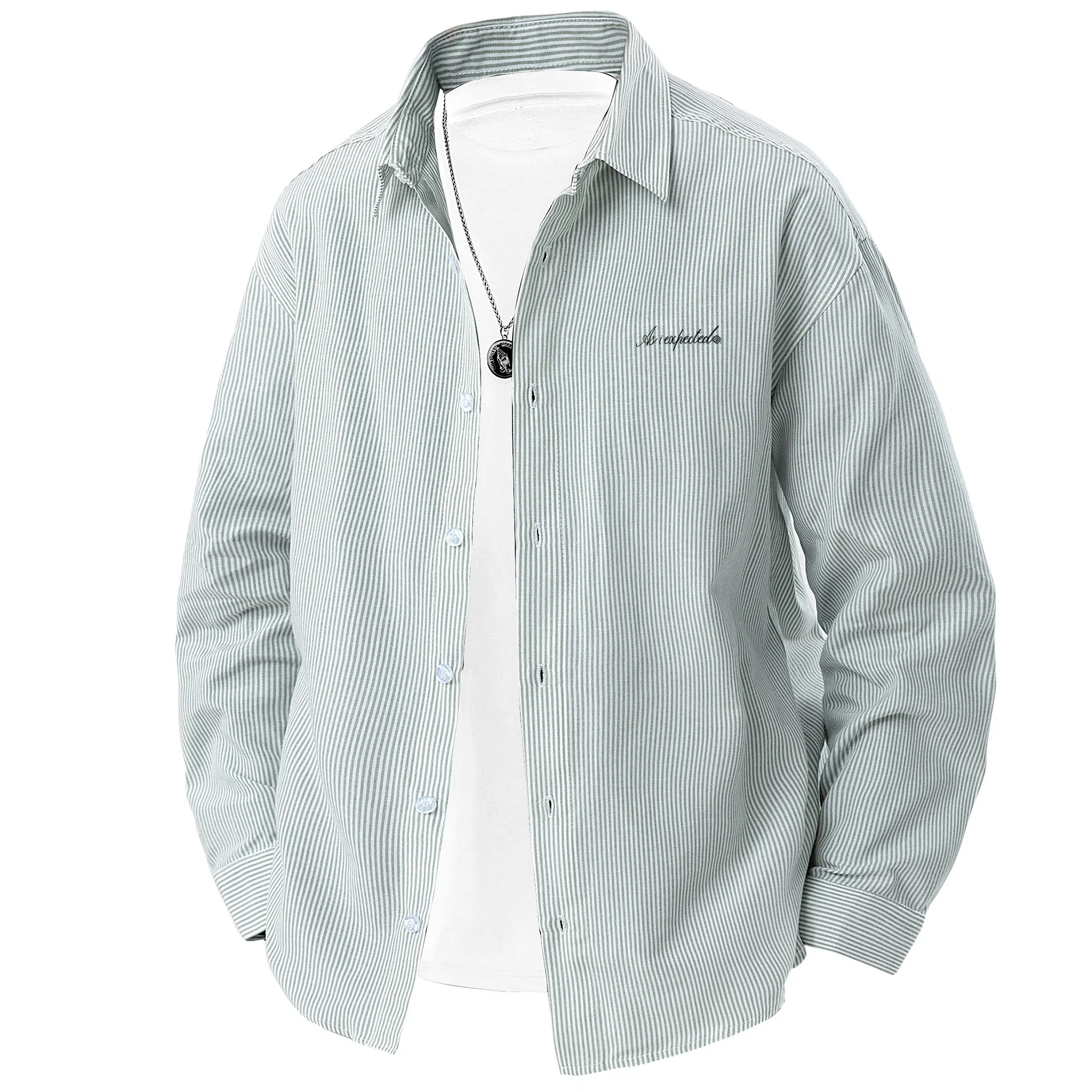 王者荣耀 经典翻领条纹长袖小众休闲简约设计字母印花美式街头复古潮流时尚通勤日常百搭宽松舒适慵懒氛围感无性别主义学院风衬衫 男女同款