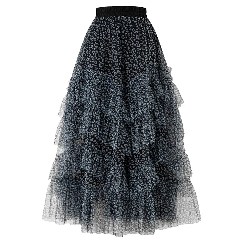 SHUEN Mesh Leopard Print Skirt