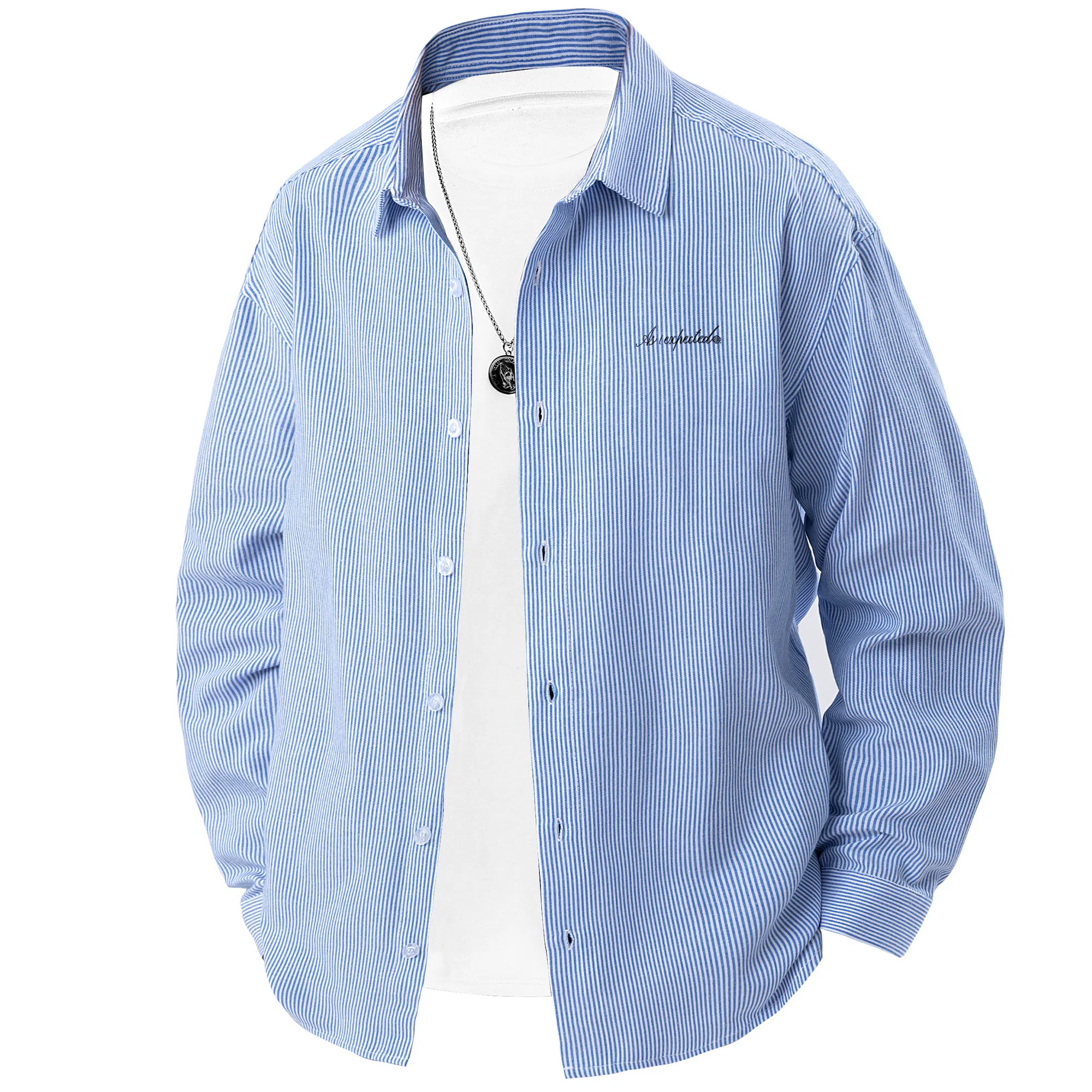 王者荣耀 经典翻领条纹长袖小众休闲简约设计字母印花美式街头复古潮流时尚通勤日常百搭宽松舒适慵懒氛围感无性别主义学院风衬衫 男女同款