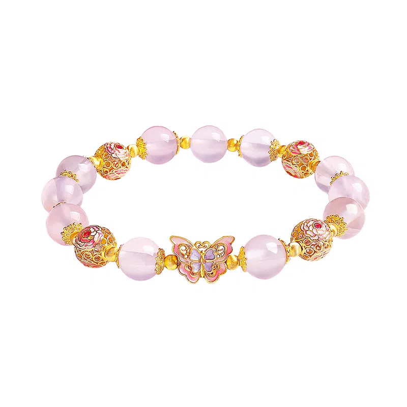 印象眸 新中式旺桃花转运国潮甜美风高级感气质百搭时来运转蝴蝶福蝶手饰 #好运 粉水晶 手串 女款