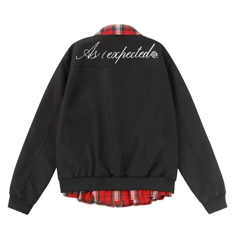 王者荣耀 背面印花基础款假两件撞色拼接纯色翻领美式街头复古慵懒氛围感潮流简约时尚通勤日常百搭宽松舒适小众休闲学院风夹克 男女同款