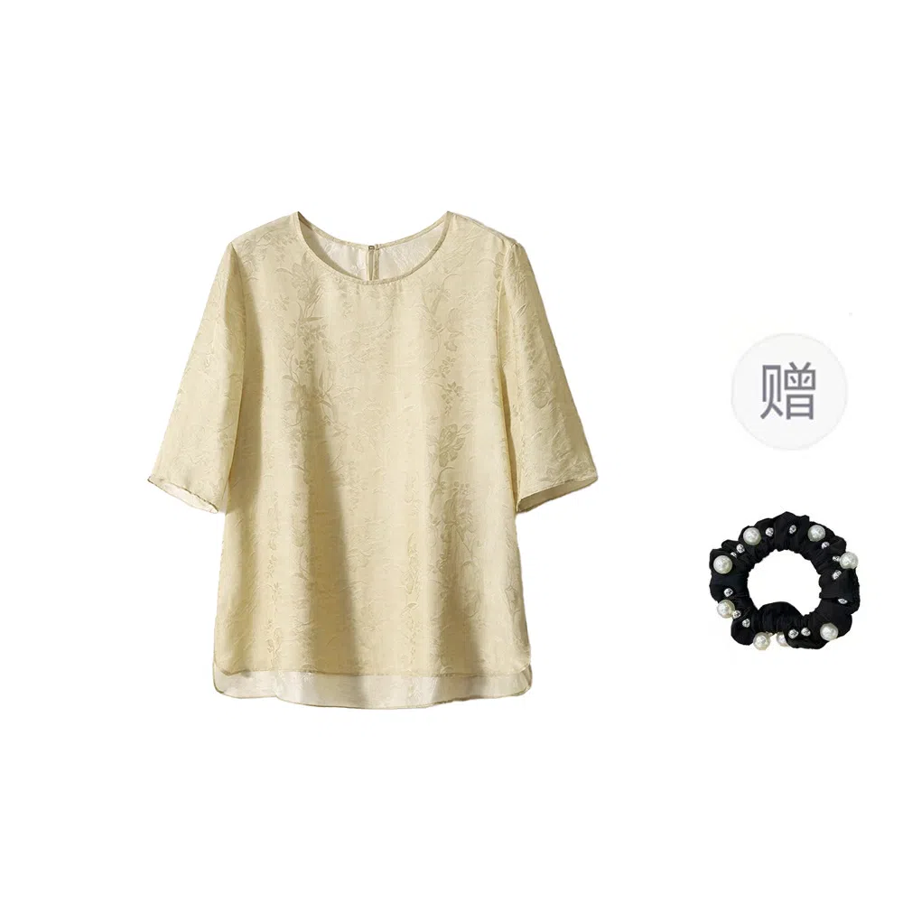 雾闪闪 梅竹雅韵温婉新中式提花短袖上衣优雅雪纺衫 女款