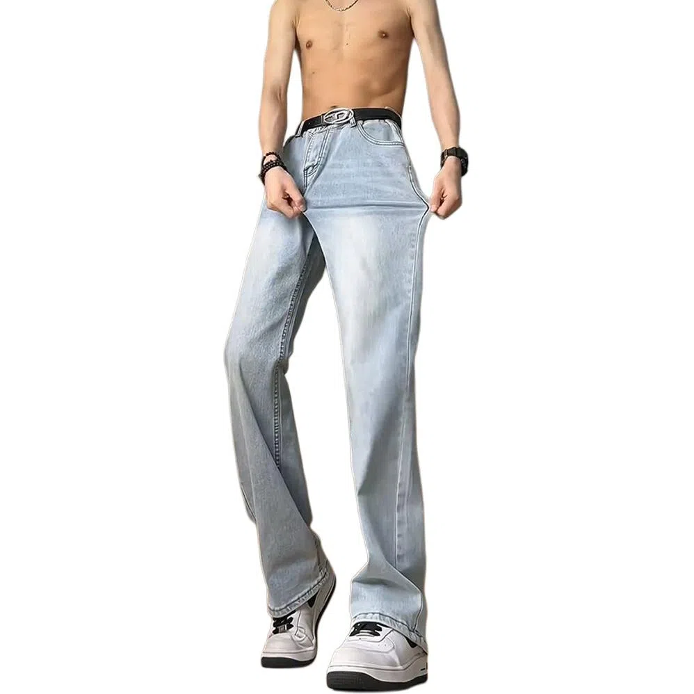 布客行 美式复古水洗做旧高街潮流微喇中腰显高显瘦牛仔裤 男女同款