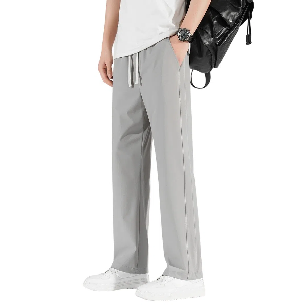 顶峰保罗 美式高街舒适纯色冰丝垂感宽松大码百搭潮牌直筒阔腿显高显瘦休闲裤 男女同款
