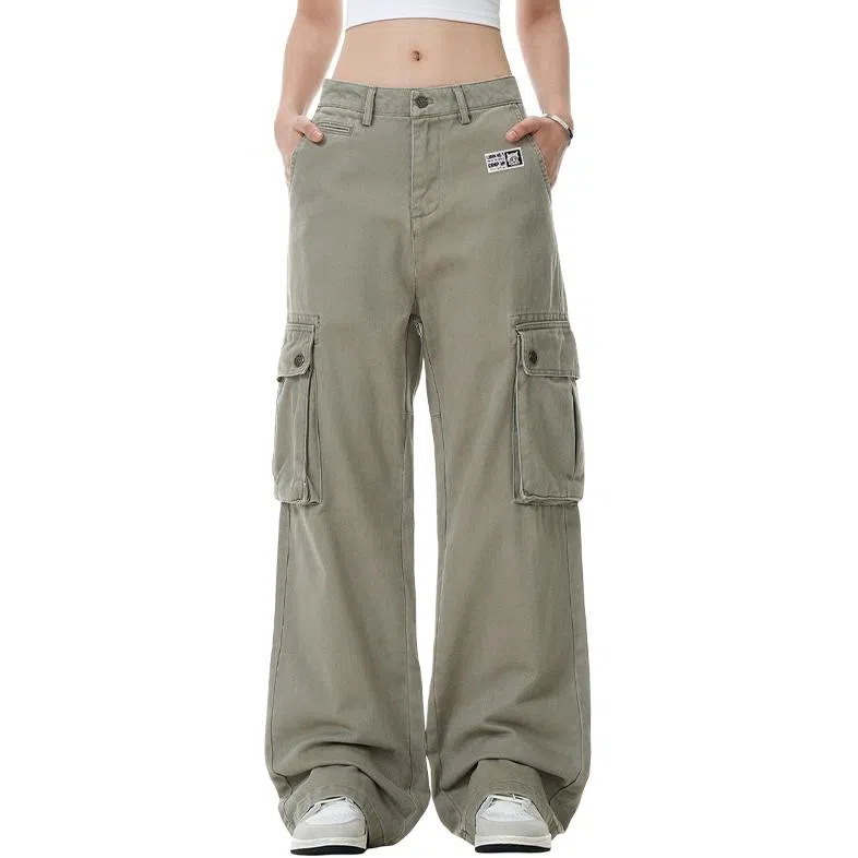 王者荣耀 鲁班七号款 美式街头舒适宽松水洗做旧大口袋设计装饰微喇拖地长裤牛仔裤 男女同款