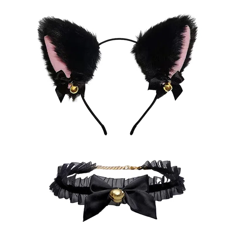 欧洛伊 可爱仿真猫耳铃铛发箍 洛丽塔头饰 聚会装饰头箍