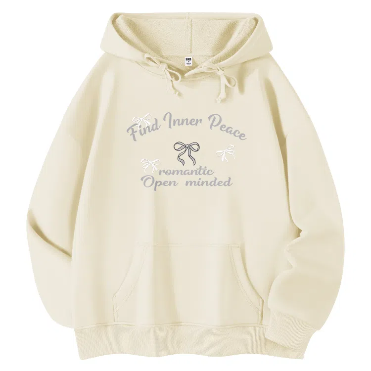 棉致 创意蝴蝶结简约设计感多巴胺学院风百搭休闲通勤落肩宽松柔软舒适套头连帽长袖卫衣 女款