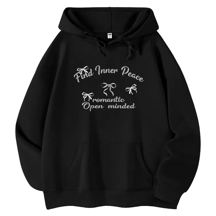 棉致 创意蝴蝶结简约设计感多巴胺学院风百搭休闲通勤落肩宽松柔软舒适套头连帽长袖卫衣 女款