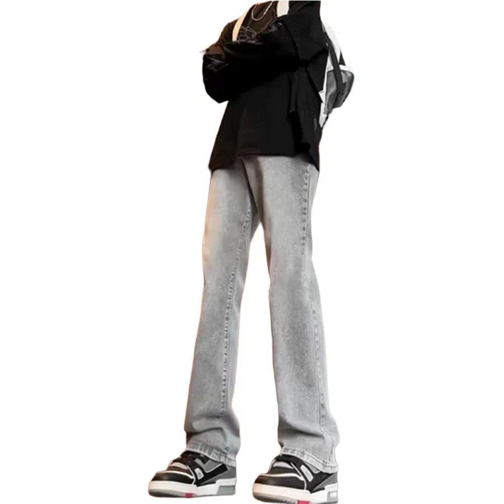 布客行 美式复古水洗做旧高街潮流微喇中腰显高显瘦牛仔裤 男女同款