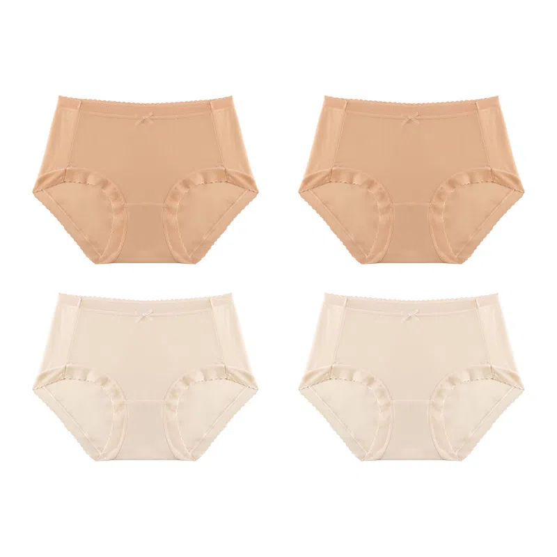 欧迪芬 无痕裸感冰丝轻薄透气不夹臀速干抗菌底裆不勒大腿面膜裤夏季清凉感四件装内裤 女款