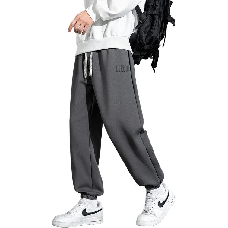 顶峰保罗 美式复古宽松舒适百搭直筒束脚九分裤无性别主义潮牌字母高街设计感运动休闲裤 男女同款